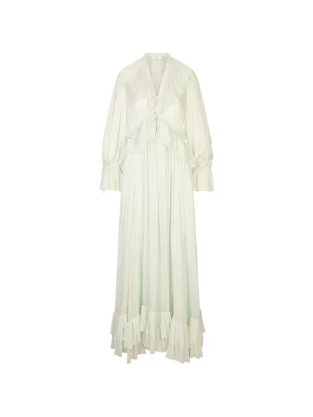 Rochie maxi Chloé de mătase cu volane gri