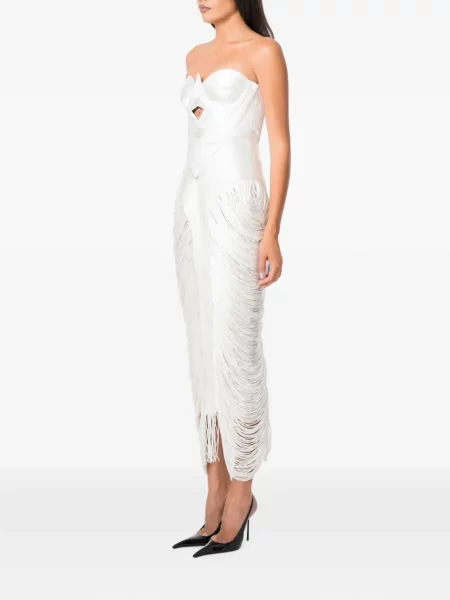 Rochie midi Norina St cu franjuri alb