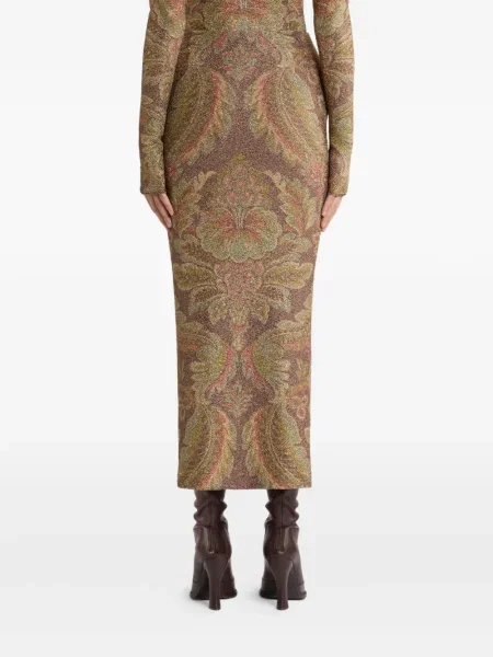 Fustă midi Etro cu model paisley până la genunchi maro