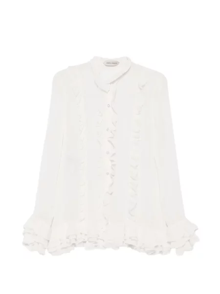 Svilena bluza Alberta Ferretti s volanima bijela