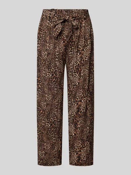 Spodnie materiałowe o kroju regular fit z wiązanym paskiem model Zabaione beżowe