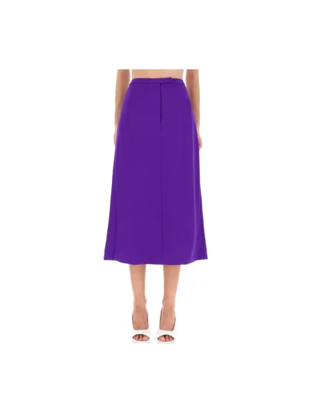 Spódnica midi Dries Van Noten z wysoką talią wełniana do kolan fioletowa