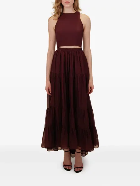 Warstwowa spódnica midi Azeeza szyfonowa do kolan czerwona