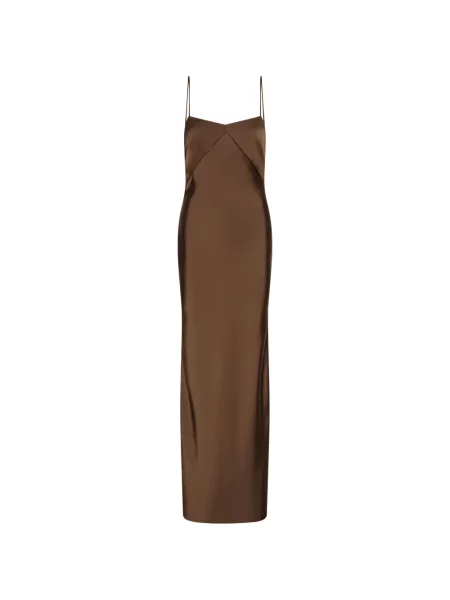 Maxi rochie maxi Rotate Birger Christensen din satin de costum maro