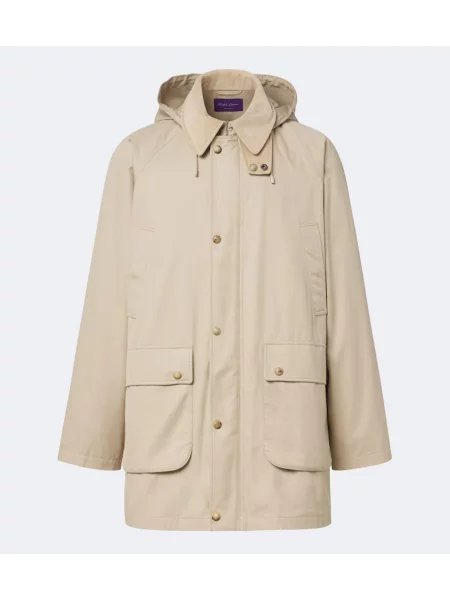 Palton Ralph Lauren Purple Label cu glugă din țesătură twill bej