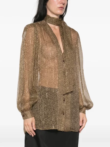 Bluză Valentino Garavani cu funde cu model leopard maro