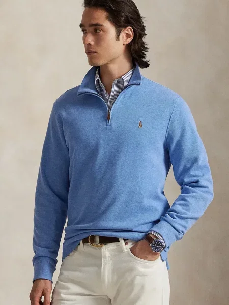 Sweter z dzianiny ze stójką Polo Ralph Lauren niebieski