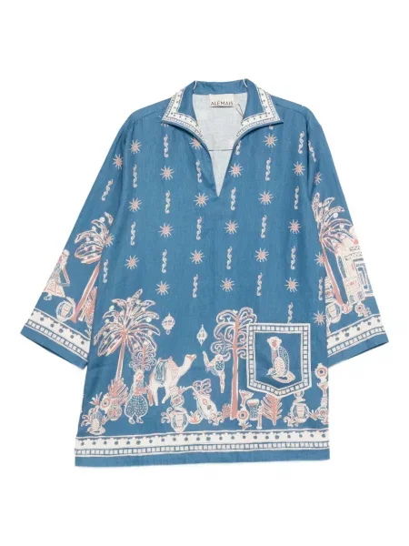 Mała sukienka mini Alemais z nadrukiem garniturowa niebieska