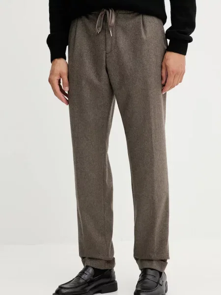 Paul&Shark pantaloni de lână bărbați simpli maro