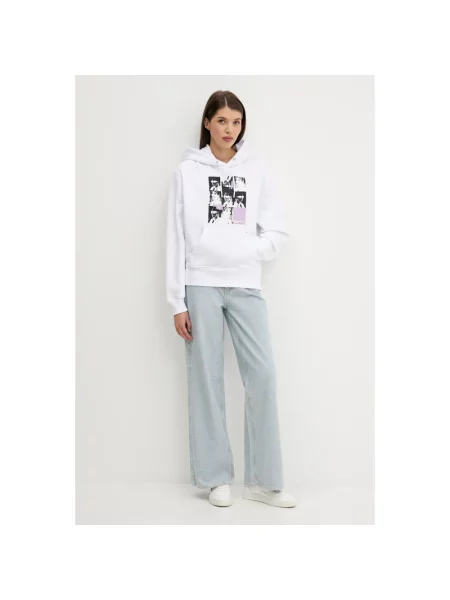 Karl Lagerfeld Jeans bluza z kapturem z nadrukiem biały