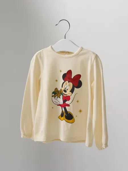 Sinsay Tričko s dlouhými rukávy Minnie Mouse krémová