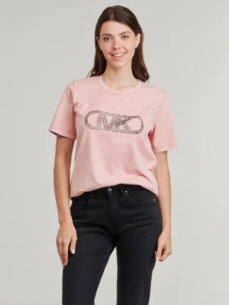 Ruhák MICHAEL Michael Kors CROP GWSH EMPIRE STUD TEE rózsaszín