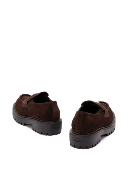 Pantofi loafer Prada din piele de căprioară maro