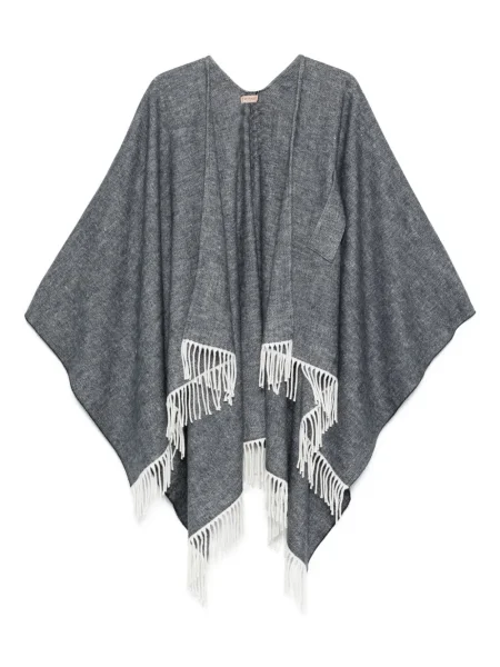 Poncho Twinset cu franjuri gri
