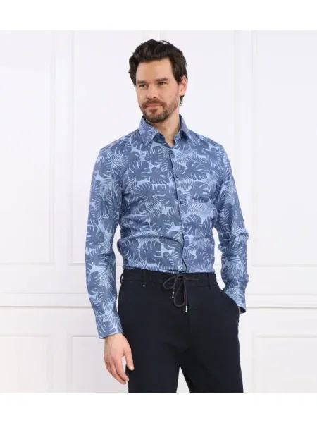 BOSS BLACK Cămașă | Casual fit | cu adaos de in negru