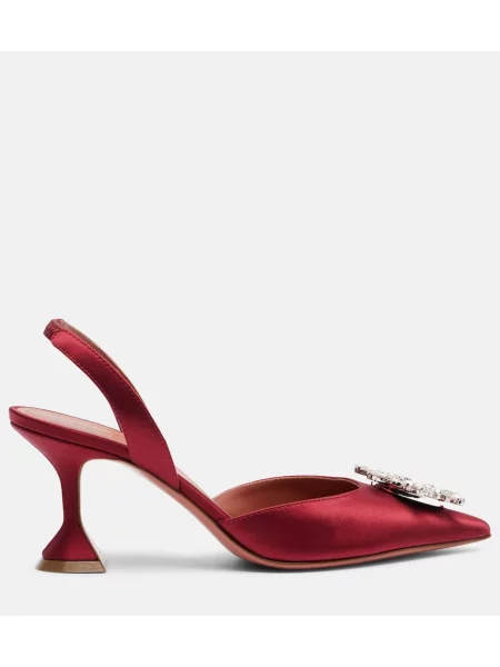 Pantofi cu toc Amina Muaddi din satin slingback roșu