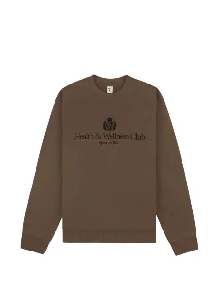 Hanorac crewneck Sporty & Rich cu broderie cu decolteu rotund maro