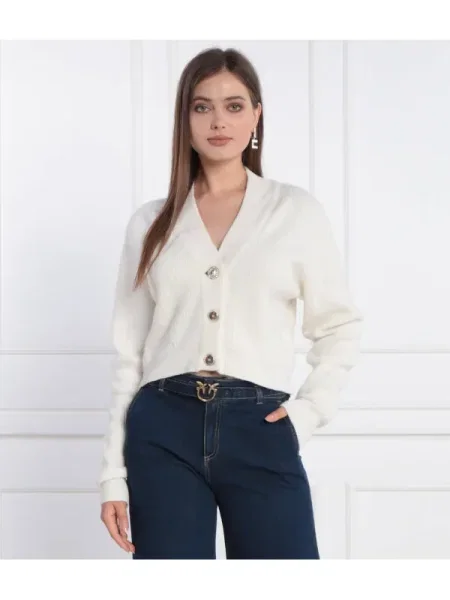 Pinko Cardigan | Cropped Fit cu adaos de lână alb