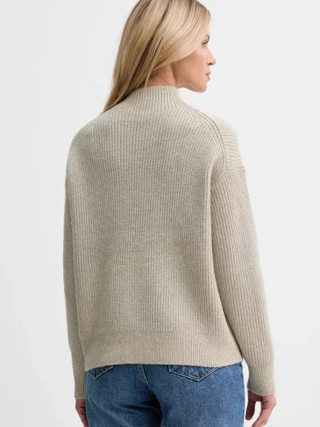 Svetr z vlněné směsi Calvin Klein dámský s pologolfem béžová