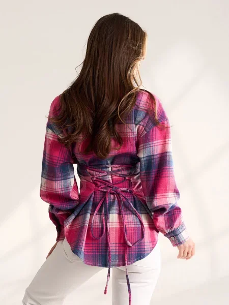 Сорочка в клітинку ISSA Plus фланель рожевий