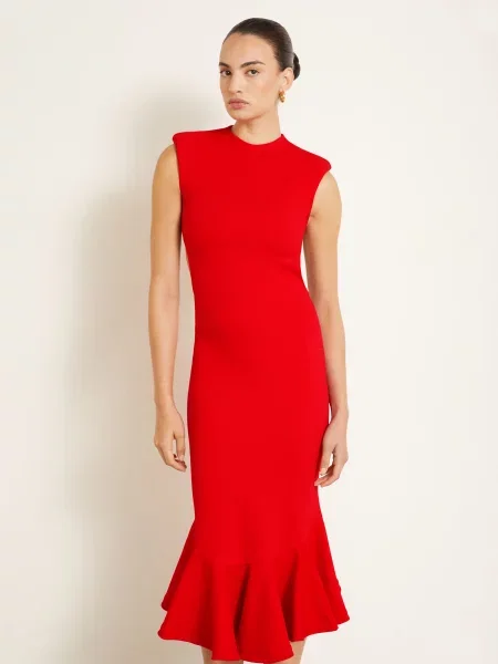 Jacquemus Pouzdrové Šaty La Robe Palmier S Výřezem A Volánky červená