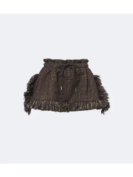 Pantaloni scurți Sacai cu franjuri de lână maro