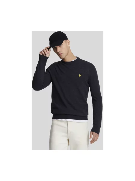 Lniany sweter Lyle & Scott z okrągłym dekoltem czarny