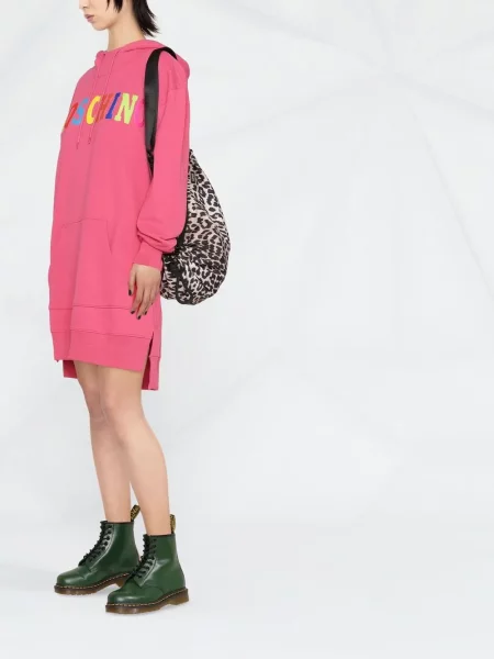 Raštuotas kostiumas suknele Moschino su gobtuvu rožinė