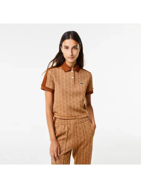 Lacoste Koszulka Polo O Regularnym Kroju Z Kontrastowym Kołnierzykiem I Nadrukiem Monogramu brązowa