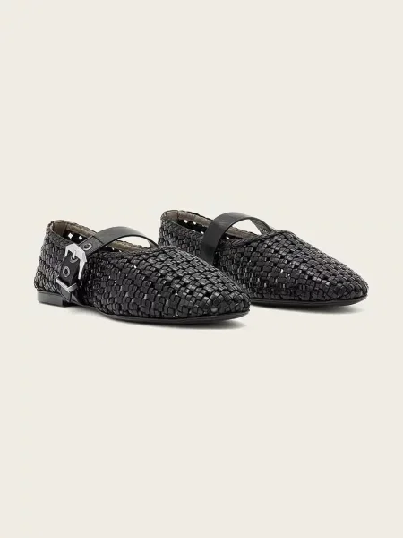 AllSaints baleríny kožené Sabine Woven Flat čierna