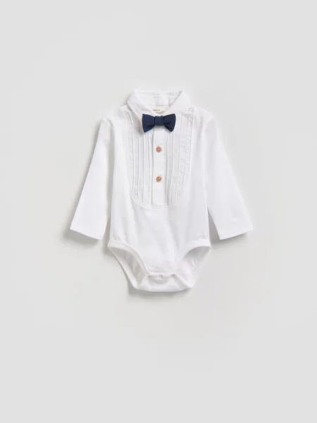 Reserved Body elegant cu papion alb