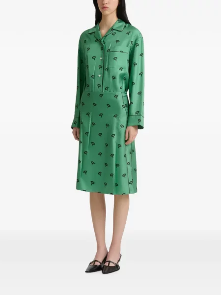 Fustă midi Marni de mătase cu model floral cu imagine verde