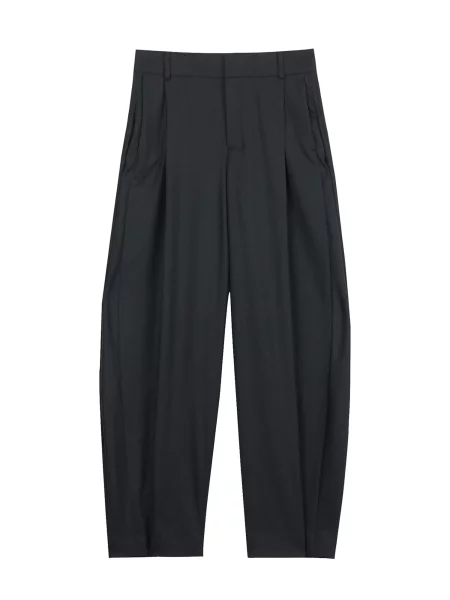 GOBI Cashmere Pantaloni cu dungă Barrel-Leg Cashmere Pants' negru