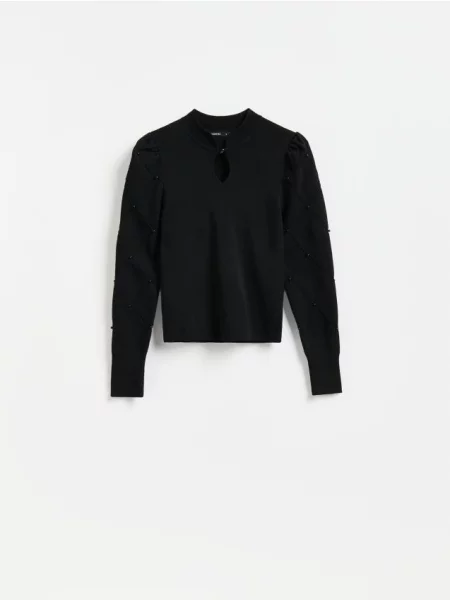 Reserved Pulover cu mânecă decorativă negru