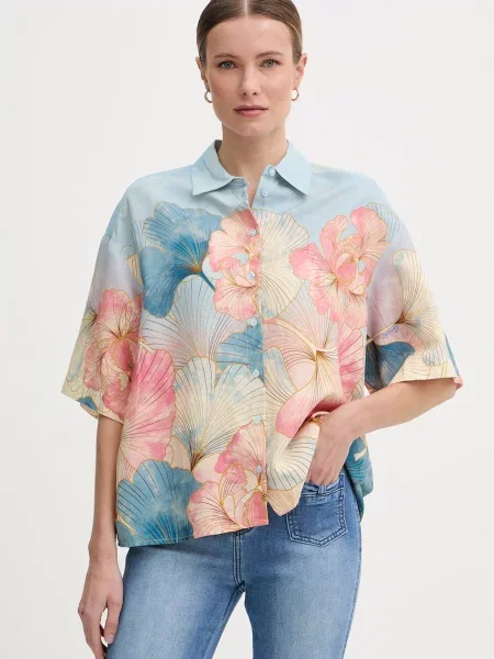 Gaudi cămașă pentru femei cu adaos de in albastru