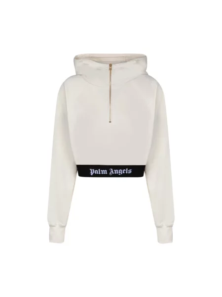 Lniana bluza z kapturem Palm Angels z kapturem o krotszym kroju biała