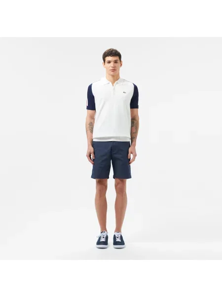 Lacoste Sweter Z Krótkim Rękawem Half Zip Z Blokadą Koloru biały