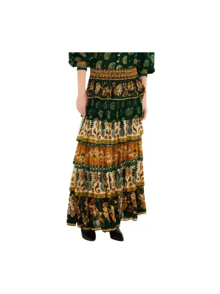 Maksi spódnica maxi Farm Rio z falbankami zielona