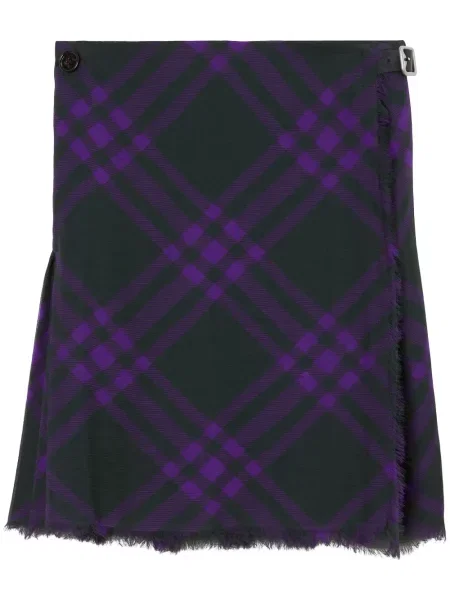 Fustă Burberry de mătase în carouri violet
