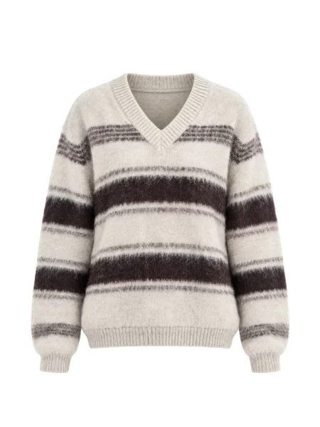Pulover Low Classic cu dungi cu decolteu în V clasic