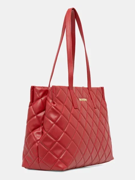 Lniana shopperka Valentino By Mario Valentino pikowana czerwona