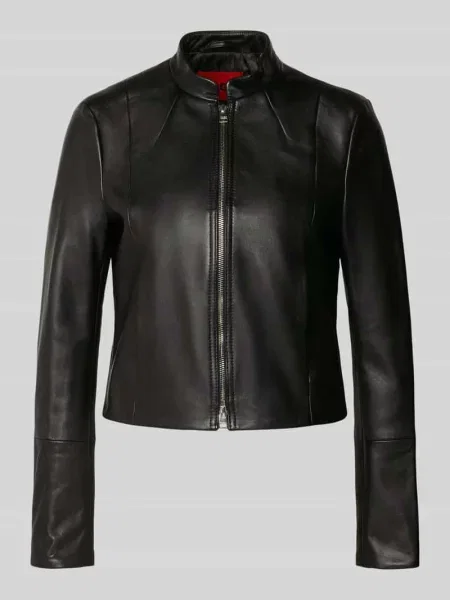 Kurtka skórzana o skróconym kroju regular fit model ‘LASARI’ Hugo czarna