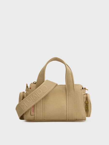 Сумка Calvin Klein с ремешками из канваса бежевая