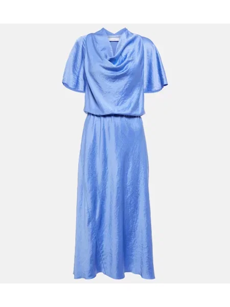 Kołnierz typu komin sukienka midi Vince do kolan garniturowa niebieska