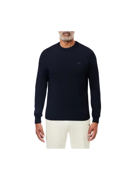 Sweter Lacoste wełniany z kapturem niebieski