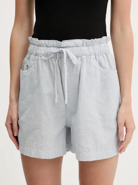 Tommy Jeans szorty z domieszką lnu wzorzyste high waist niebieski