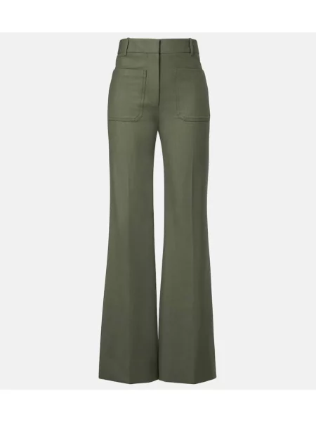 Pantaloni Victoria Beckham cu talie înaltă verde