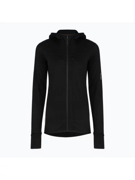 Bluză de trekking pentru femei Icebreaker Merino Realfleece Descender Zip Hoodie black negru