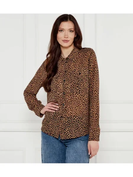 MICHAEL Michael Kors camasa femei cu guler clasic relaxed maro