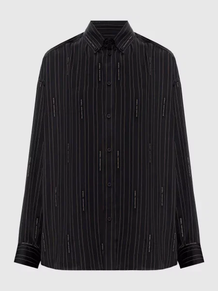 Блуза в смужку з принтом логотипа Balenciaga чорна